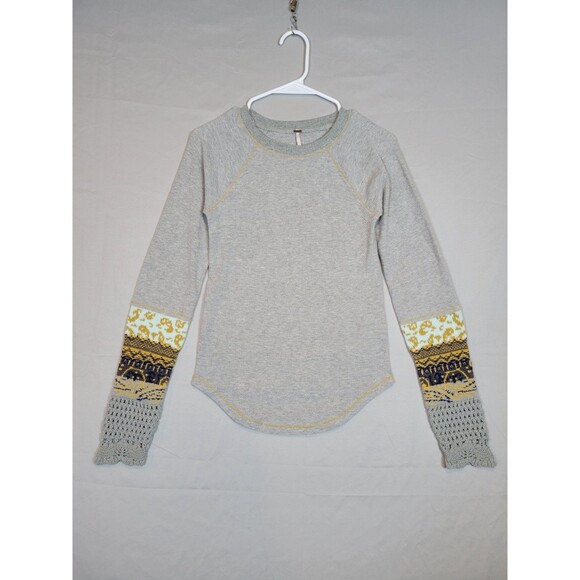Free People In The Mix Cuff Top Sweater in Heather Grey Womens Small - Picture 1 of 13